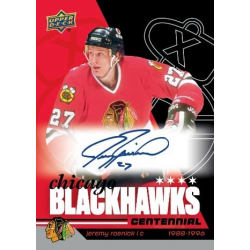 Boite 2025-26 de 135 cartes du centenaire des Blackhawks de Chicago (Tin hobby) d'Upper Deck.