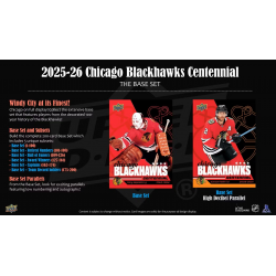 Boite 2025-26 de 135 cartes du centenaire des Blackhawks de Chicago (Tin hobby) d'Upper Deck.