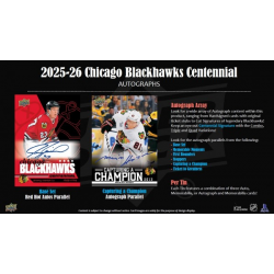 Boite 2025-26 de 135 cartes du centenaire des Blackhawks de Chicago (Tin hobby) d'Upper Deck.